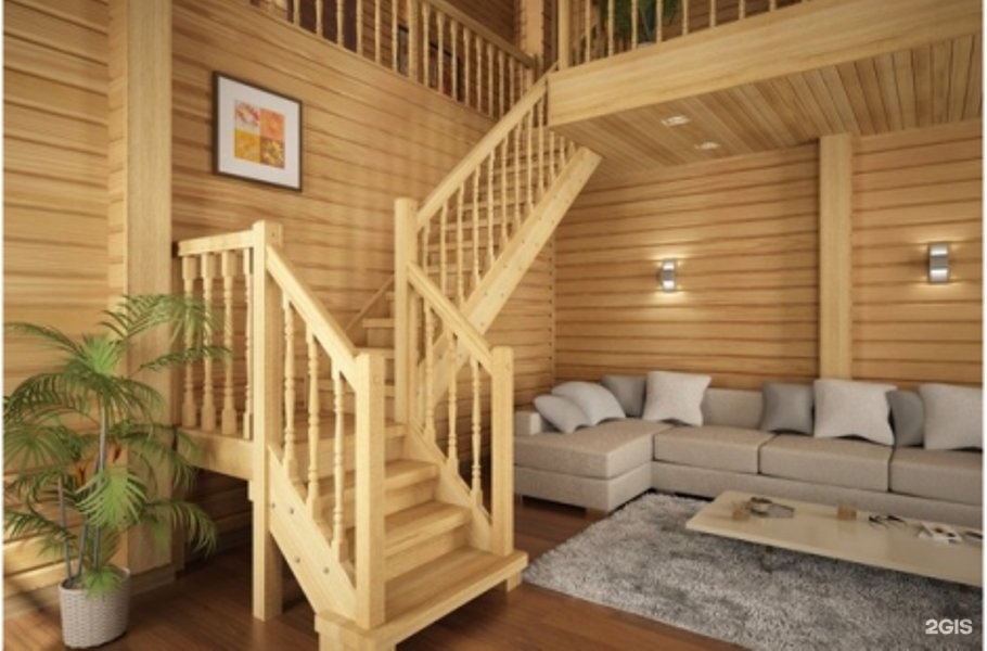 деревянная лестница в доме из бруса фото