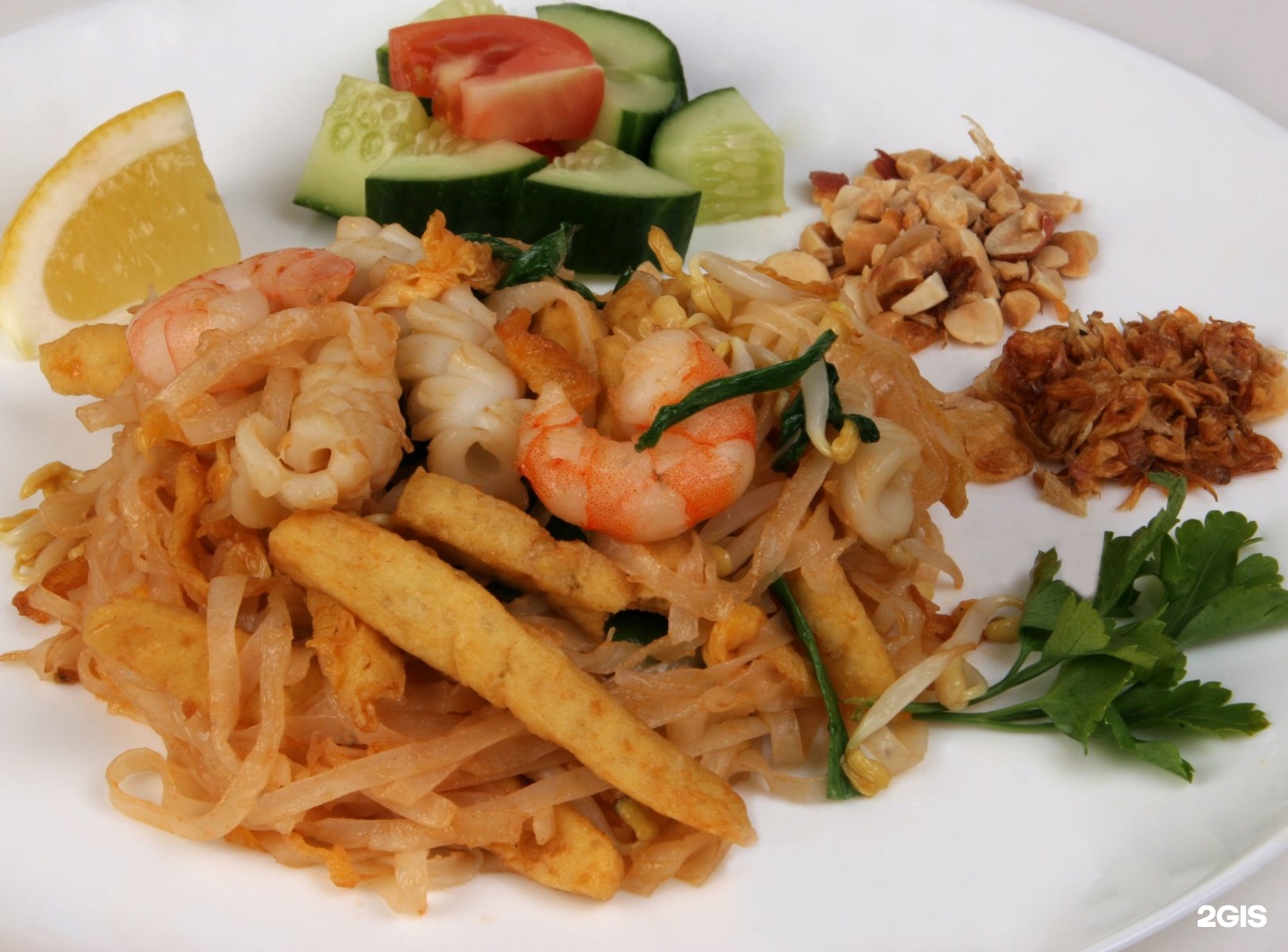 Pad Pad Thai dish. Pad Thai King Shrimps with Rice.