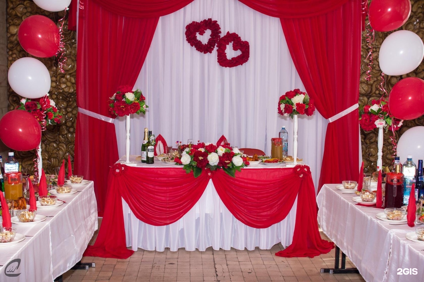 Украшение зала свадьбы в Красном цвете с шарами