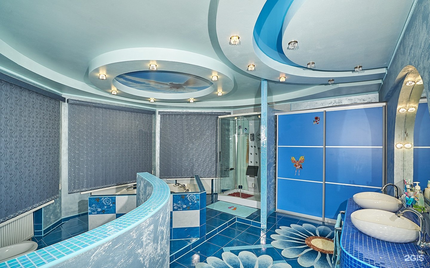 Дизайн натяжных потолков в ванной комнате фото